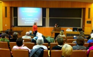 Bonnie Keating (left) and Dr. Lark Eshleman in dialogue during the March event at Washinton College.